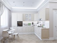 Кухонный гарнитур модульный Ницца-04 В*Ш*Г 2340*3200/2700*600, фасад МДФ/Стекло  Дуб крем, корпус  Белый, столешница  Пирит светлый ms2510VVT_77625