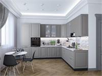 Кухонный гарнитур модульный Ницца-04 В*Ш*Г 2340*3200/2700*600, фасад МДФ/Стекло  Графит, корпус  Graphite, столешница  Гранит белый ms2510VVT_77629