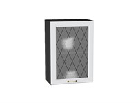 Шкаф верхний с 1-ой остекленной дверцей Ницца Graphite, Белый, 720, 500 В*Ш*Г 716*500*318, фасад МДФ/Стекло  Белый, корпус  Graphite ms2510VVT_54669