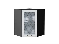 Шкаф верхний угловой остекленный Ницца Graphite, Белый, 720 В*Ш*Г 716*600*600, фасад МДФ/Стекло  Белый, корпус  Graphite ms2510VVT_54807