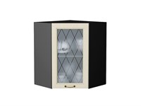 Шкаф верхний угловой остекленный Ницца Graphite, Дуб крем, 720 В*Ш*Г 716*600*600, фасад МДФ/Стекло  Дуб крем, корпус  Graphite ms2510VVT_44391