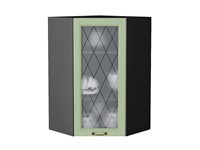 Шкаф верхний угловой остекленный Ницца Graphite, Дуб оливковый, 920 В*Ш*Г 920*600*600, фасад МДФ/Стекло  Дуб оливковый, корпус  Graphite ms2510VVT_44408