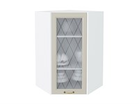 Шкаф верхний угловой остекленный Ницца Белый, Агат, 920 В*Ш*Г 920*600*600, фасад МДФ/Стекло  Агат, корпус  Белый ms2510VVT_54810