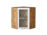 Шкаф верхний угловой остекленный Ницца Дуб Вотан, Белый, 720 В*Ш*Г 716*600*600, фасад МДФ/Стекло  Белый, корпус  Дуб Вотан ms2510VVT_64347