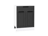 Шкаф нижний с 2-мя дверцами и ящиком Глетчер Белый, Маренго Силк, 600 В*Ш*Г 816*600*478, фасад МДФ  Маренго Силк, корпус  Белый ms2510VVT_43689